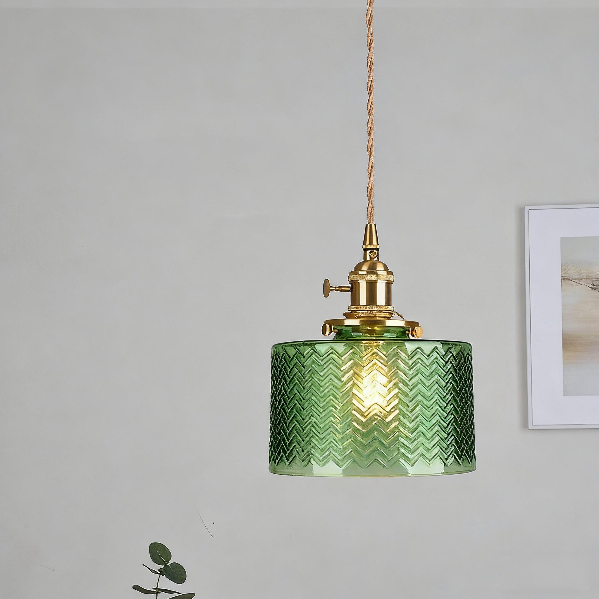 Green Ripple Cylinder Pendant Light