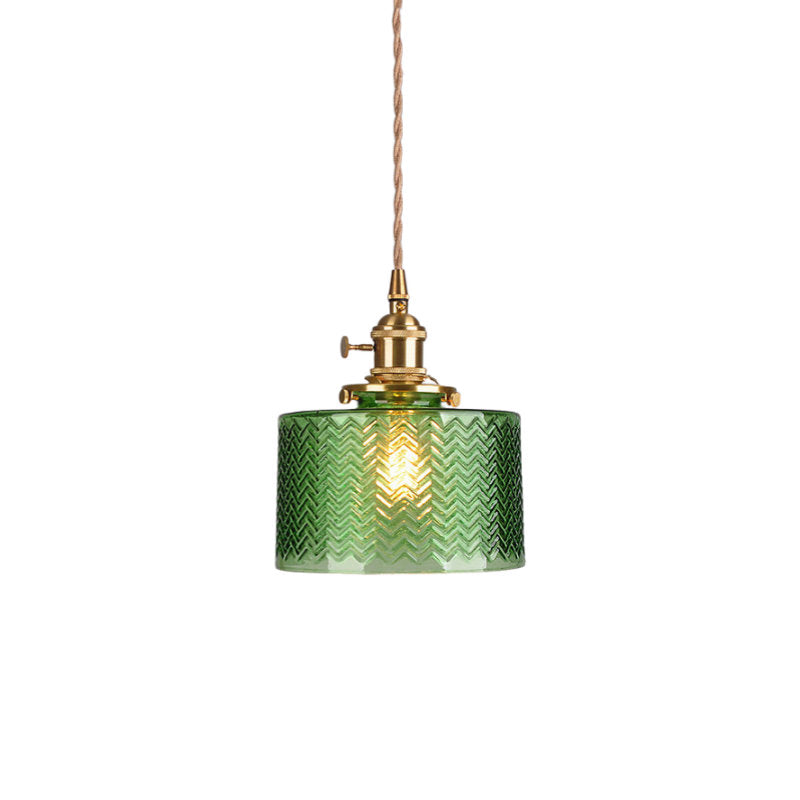Green Ripple Cylinder Pendant Light